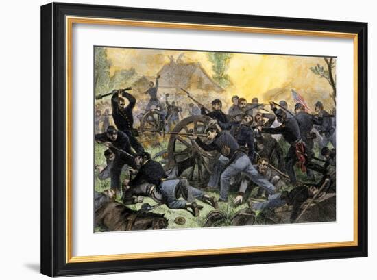 Union Troops under General Ulysses S. Grant Recapturing Artillery during the Battle of Shiloh-null-Framed Giclee Print