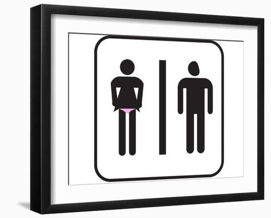 Unisex Bathroom Sign, Humorous-Phaeded-Framed Art Print