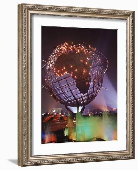 Unisphere Globe Illuminated in Darkness of World's Fair-George Silk-Framed Photographic Print