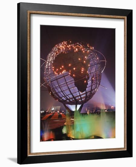 Unisphere Globe Illuminated in Darkness of World's Fair-George Silk-Framed Photographic Print