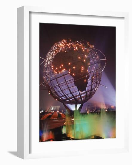 Unisphere Globe Illuminated in Darkness of World's Fair-George Silk-Framed Photographic Print