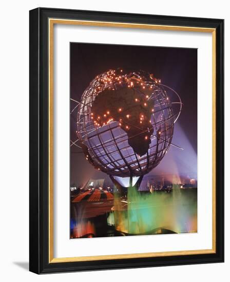 Unisphere Globe Illuminated in Darkness of World's Fair-George Silk-Framed Photographic Print