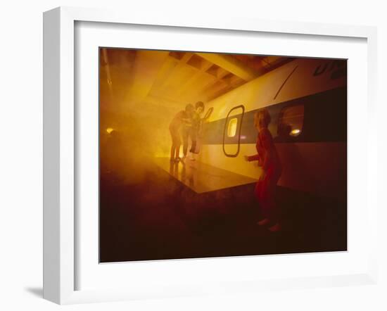 United Airlines Flight Attendants Participate in Airline Safety Training, 1966-Yale Joel-Framed Photographic Print