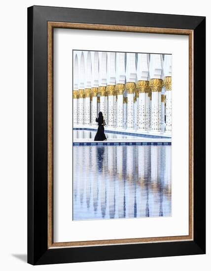 United Arab Emirates, Abu Dhabi. Arabic Woman Walking Inside Sheikh Zayed Grand Mosque-Matteo Colombo-Framed Photographic Print