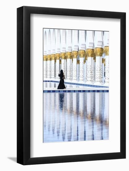 United Arab Emirates, Abu Dhabi. Arabic Woman Walking Inside Sheikh Zayed Grand Mosque-Matteo Colombo-Framed Photographic Print