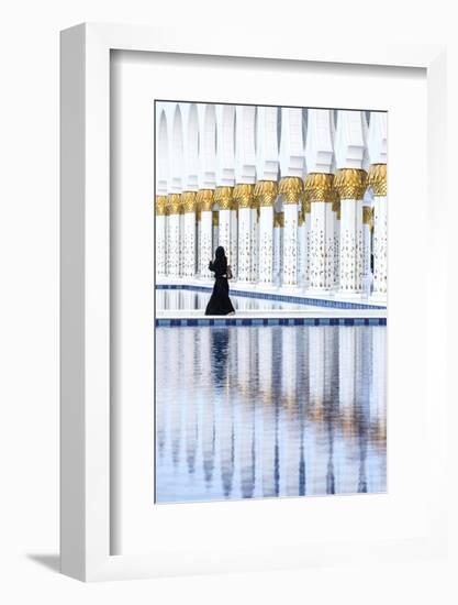 United Arab Emirates, Abu Dhabi. Arabic Woman Walking Inside Sheikh Zayed Grand Mosque-Matteo Colombo-Framed Photographic Print