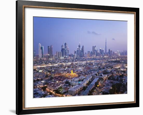 United Arab Emirates, Dubai, Skyline of Modern Skyscrapers Including the Burj Khalifa on Sheikh Zay-Gavin Hellier-Framed Photographic Print