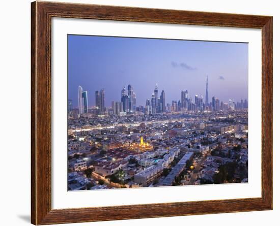 United Arab Emirates, Dubai, Skyline of Modern Skyscrapers Including the Burj Khalifa on Sheikh Zay-Gavin Hellier-Framed Photographic Print