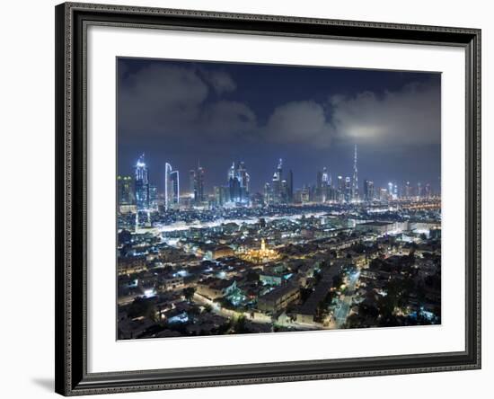 United Arab Emirates, Dubai, Skyline of Modern Skyscrapers Including the Burj Khalifa on Sheikh Zay-Gavin Hellier-Framed Photographic Print