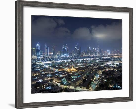 United Arab Emirates, Dubai, Skyline of Modern Skyscrapers Including the Burj Khalifa on Sheikh Zay-Gavin Hellier-Framed Photographic Print