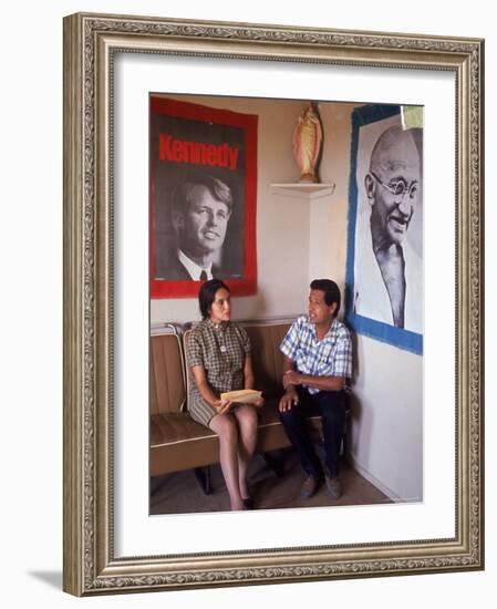 United Farm Workers Leader Cesar Chavez with VP Dolores Heurta During Grape Pickers' Strike-Arthur Schatz-Framed Premium Photographic Print