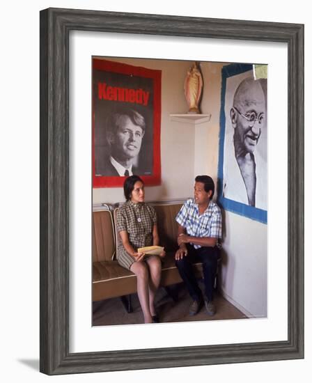 United Farm Workers Leader Cesar Chavez with VP Dolores Heurta During Grape Pickers' Strike-Arthur Schatz-Framed Premium Photographic Print