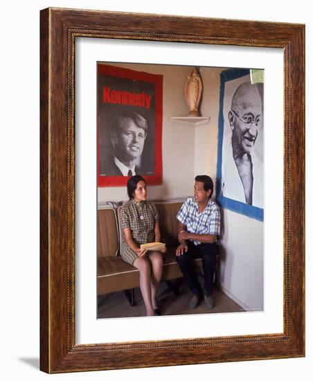 United Farm Workers Leader Cesar Chavez with VP Dolores Heurta During Grape Pickers' Strike-Arthur Schatz-Framed Premium Photographic Print