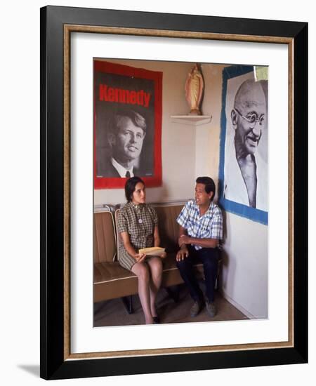 United Farm Workers Leader Cesar Chavez with VP Dolores Heurta During Grape Pickers' Strike-Arthur Schatz-Framed Premium Photographic Print