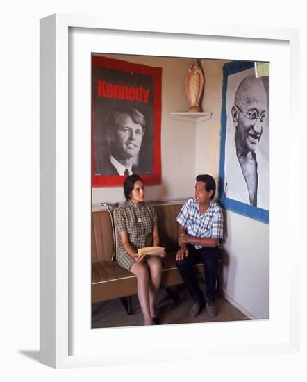 United Farm Workers Leader Cesar Chavez with VP Dolores Heurta During Grape Pickers' Strike-Arthur Schatz-Framed Premium Photographic Print