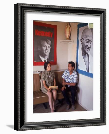 United Farm Workers Leader Cesar Chavez with VP Dolores Heurta During Grape Pickers' Strike-Arthur Schatz-Framed Premium Photographic Print