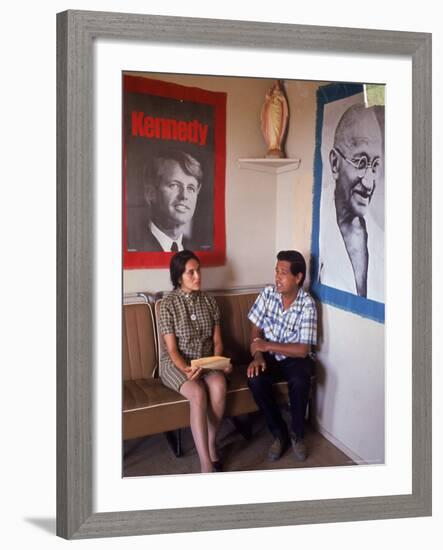 United Farm Workers Leader Cesar Chavez with VP Dolores Heurta During Grape Pickers' Strike-Arthur Schatz-Framed Premium Photographic Print