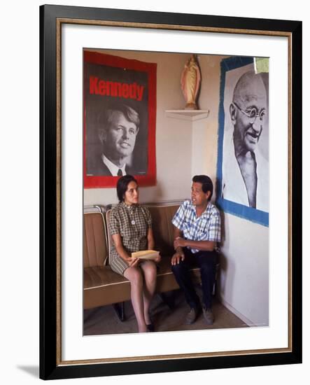 United Farm Workers Leader Cesar Chavez with VP Dolores Heurta During Grape Pickers' Strike-Arthur Schatz-Framed Premium Photographic Print