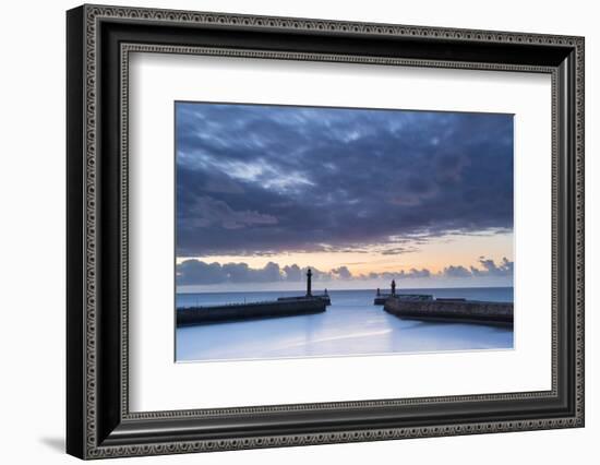 United Kingdom, England, North Yorkshire, Whitby. the Piers at Dusk.-Nick Ledger-Framed Photographic Print