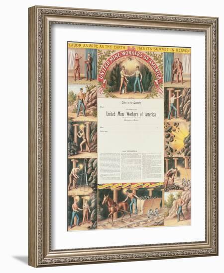 United Mine Worker's Certificate, 1890-null-Framed Giclee Print