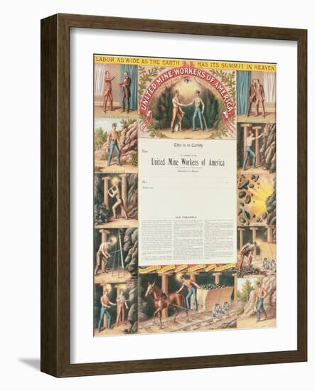 United Mine Worker's Certificate, 1890-null-Framed Giclee Print