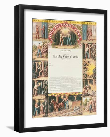 United Mine Worker's Certificate, 1890-null-Framed Giclee Print