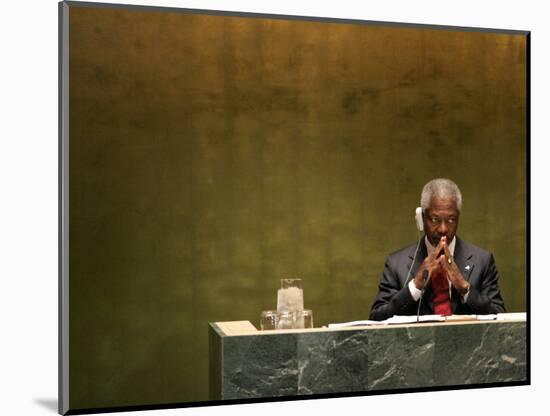 United Nations Secretary General Kofi Annan Listens to Statements Made by Members-Julie Jacobson-Mounted Photographic Print