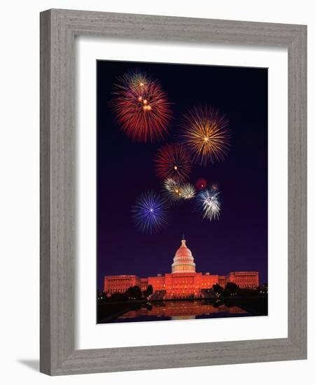 United States Capitol Building and Fireworks-Bill Ross-Framed Photographic Print