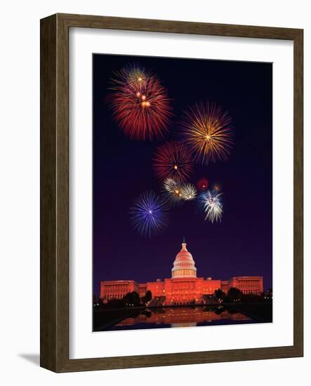 United States Capitol Building and Fireworks-Bill Ross-Framed Photographic Print