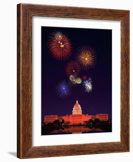 United States Capitol Building and Fireworks-Bill Ross-Framed Photographic Print