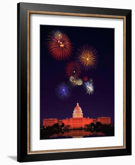 United States Capitol Building and Fireworks-Bill Ross-Framed Photographic Print