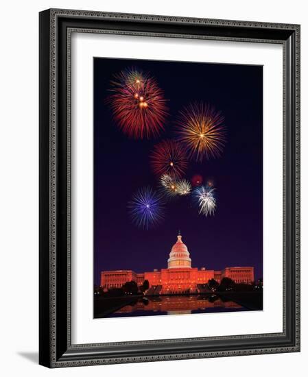 United States Capitol Building and Fireworks-Bill Ross-Framed Photographic Print