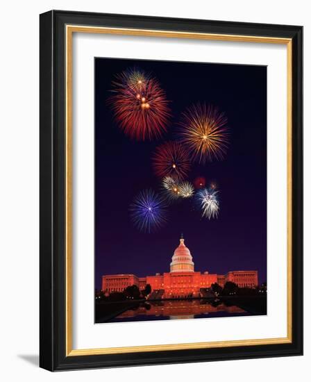 United States Capitol Building and Fireworks-Bill Ross-Framed Photographic Print