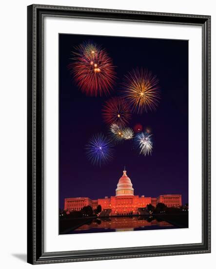 United States Capitol Building and Fireworks-Bill Ross-Framed Photographic Print