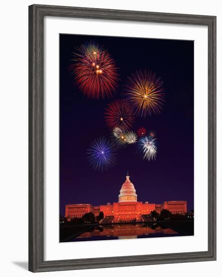 United States Capitol Building and Fireworks-Bill Ross-Framed Photographic Print