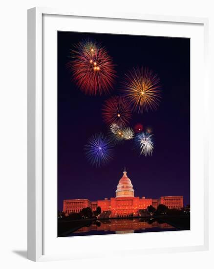 United States Capitol Building and Fireworks-Bill Ross-Framed Photographic Print