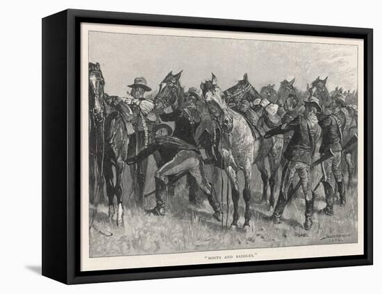 United States Cavalrymen Mounting During the Fighting Against Native Americans-Frederic Sackrider Remington-Framed Stretched Canvas