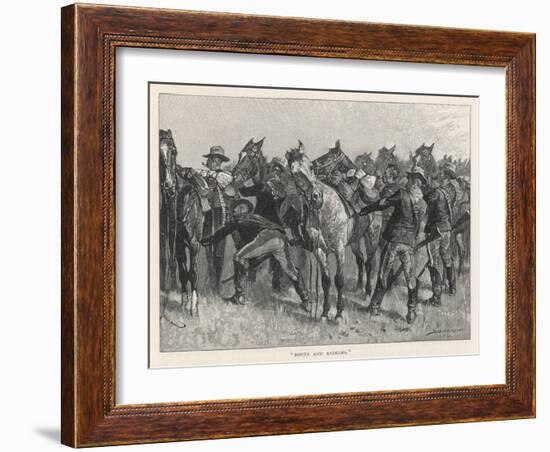United States Cavalrymen Mounting During the Fighting Against Native Americans-Frederic Sackrider Remington-Framed Art Print