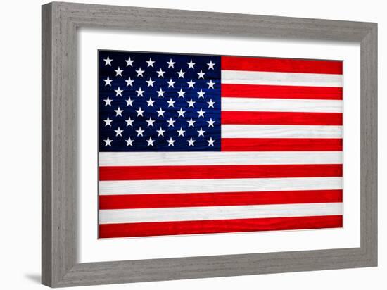 United States of America Flag Design with Wood Patterning - Flags of the World Series-Philippe Hugonnard-Framed Art Print