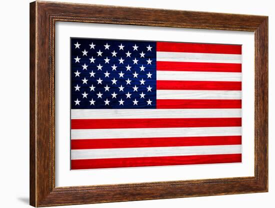 United States of America Flag Design with Wood Patterning - Flags of the World Series-Philippe Hugonnard-Framed Art Print