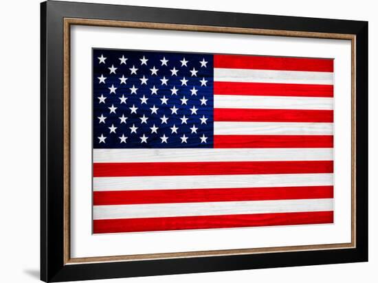 United States of America Flag Design with Wood Patterning - Flags of the World Series-Philippe Hugonnard-Framed Art Print