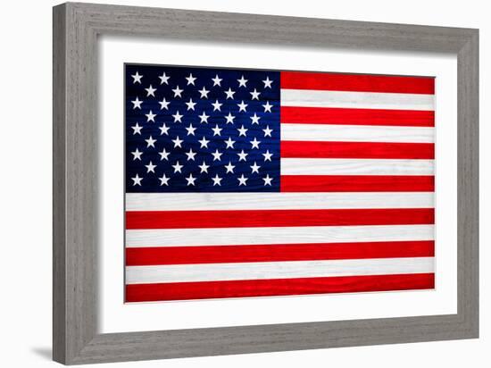 United States of America Flag Design with Wood Patterning - Flags of the World Series-Philippe Hugonnard-Framed Premium Giclee Print