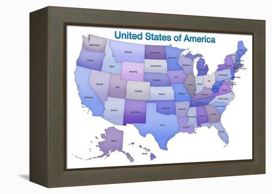 United States of America Map USA Blue Tonal Art Poster Print-null-Framed Stretched Canvas