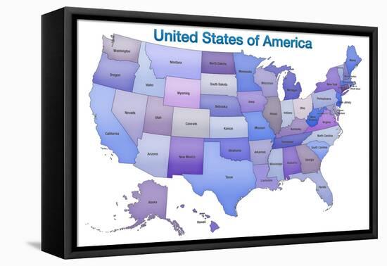 United States of America Map USA Blue Tonal Art Poster Print-null-Framed Stretched Canvas