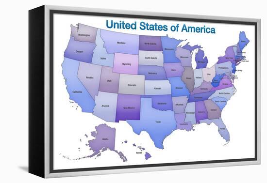 United States of America Map USA Blue Tonal Art Poster Print-null-Framed Stretched Canvas