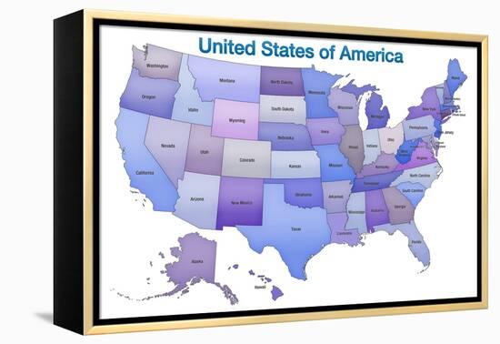 United States of America Map USA Blue Tonal Art Poster Print-null-Framed Stretched Canvas