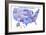 United States of America Map USA Blue Tonal Art Poster Print-null-Framed Art Print