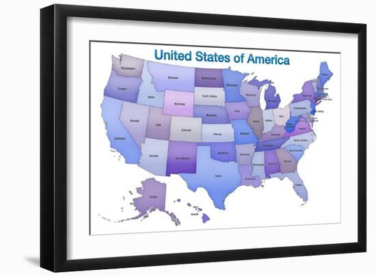 United States of America Map USA Blue Tonal Art Poster Print--Framed Art Print