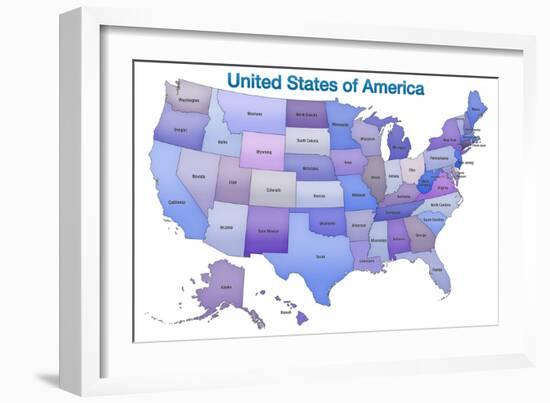 United States of America Map USA Blue Tonal Art Poster Print-null-Framed Art Print