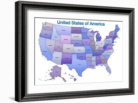 United States of America Map USA Blue Tonal Art Poster Print-null-Framed Art Print